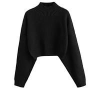 ZAFUL Pull en tricot élégant à col roulé et manches longues pour femme, avec structure côtelée, pour automne hiver, a-noir, L