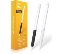 ZAGG 2-Pack Silicone Grips for Apple Pencil (1st Gen, 2nd Gen, USB-C) & ZAGG Pro Stylus(2 & 1) - Ergonomic Comfort, Anti-Roll, Round with three flat surfaces Design for Writing & Drawing, Black, White