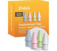ZAGG Embouts de rechange pour Apple Pencil 1ère génération, 2e génération et USB-C - Lot de 4, écriture lisse, friction parfaite, rose pastel, bleu, vert et blanc