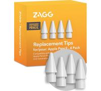ZAGG Embouts de rechange pour Apple Pencil 1ère génération, 2e génération et USB-C, lot de 4, écriture lisse, friction parfaite, blanc