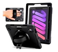 ZAGG Étui Robuste pour Tablette iPad Mini (Gen 6) - Dragonne rotative à 360°, béquille intégrée, Anti-Chute, idéal pour Entreprise, entrepôt et Utilisation sur Le Terrain, Noir