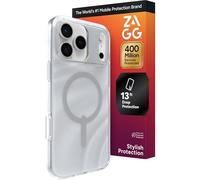 ZAGG Milan Coque à clipser pour iPhone 17 Pro Max, renforcée en graphène avec protection contre les chutes (4 m), bords texturés et design étincelant, compatible MagSafe, argent scintillant