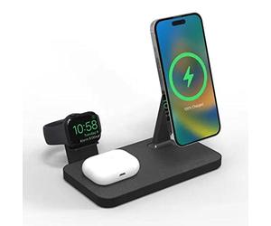 ZAGG mophie Snap+ Chargeur sans Fil 3 en 1 avec Adaptateur Royaume-Uni/Irlande, appareils compatibles Qi, Charge Rapide, jusqu'à 15 W, Noir