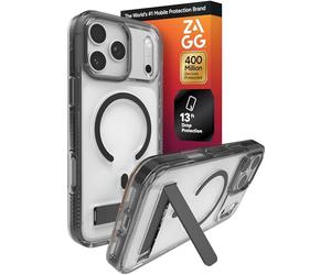 ZAGG Santa Cruz Coque à clipser avec béquille pour iPhone 17 Pro Max - Noir de jais, protection contre les chutes (4 m), compatible avec la charge MagSafe, technologie anti-jaunissement ClearGuard