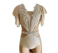 Zagitova Justaucorps De Danse Lyrique Avec Strass For Récitals, Découpes À La Taille, Costumes De Danse Contemporaine Scintillants Et Modernes(XS)