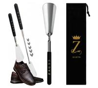 Zagys Chausse-Pied Télescopique Métal 27-74cm - Manche Long Extensible pour Senior, Grossesse, Mal de Dos - Aide Enfilage Facile avec Grip Confort, Étui Velours Inclus