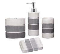 Zahari Home Ensemble de 4 Accessoires de Salle de Bain Modernes avec Distributeur de Savon, gobelet, Brosse à Dents et Porte-Savon à Vaisselle de Luxe Contemporain Gris