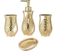 Zahari Home Sinatra Stilvolles Badezimmer-Zubehör-Set, Champagner-Gold, Seifenspender, Pumpe, Becher, Zahnbürstenhalter und Seifenschale, Modernes Dekor, goldfarben, Badezimmer-Zubehör
