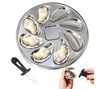 ZAHD Coffret Dégustation Huîtres - Assiette à Huîtres en Acier Inoxydable - Plaque pour Huîtres Shell en Forme - Plateaux de Service