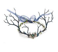 ZAHD Diadème de fée avec bois de cerf en bronze Couronne elfique Coiffe Bandeau Feuille de fée Coiffe de fleurs couronne florale féerique serre tête d'elfe des bois pour Cosplay Carnaval Fête (Noir)