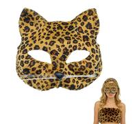 ZAHD Masque Réaliste Chat De Léopard Chat À Moustaches Déguisement D'Halloween demi masques léopard Accessoires Masque d'animaux de Chat réaliste masques léopard pour Halloween fête Cosplay (Marron)