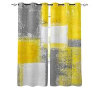 ZAHHYG Rideau Occultant Jaune Moutarde Gris Géométrique Rideaux Salon Rideau Thermique Isolant Polyester Imprime Chambre Adultes Moderne Rideau Occultant à œillets Lot de 2(2x140x250 cm)