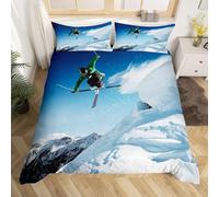 ZAHOCAI Housse de Couette 140x200 Ski Parure de Lit 1 Personne des Sports Housses de Couettes Microfibre Douce avec Fermeture éclair + 2 Taies d'oreiller 65x65 Cm
