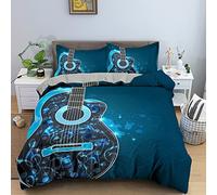 ZAHOCAI Housse De Couette 220x240 Guitare Bleu Foncé +2 Taies d'oreiller 65x65 Cm Doux Respirant Parures De Lit Lisse Luxe Housses De Couettes Somptueux Moderne Housse De Couette 2 Personnes