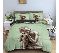 ZAHOCAI Housse De Couette 240 X 260 Bouddha Vert Clair 3D Imprimé Ensemble De Literie pour Adulte Enfant Filles Garcons Parures De Lit Douce +2 Taies d'oreiller 65x65 Housse De Couette 3 PièCes