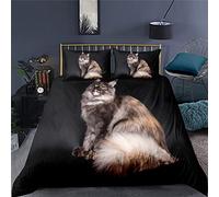 ZAHOCAI Housse De Couette 240 X 260 cm Chat Noir des ForêTs NorvéGiennes 110gsm Fibre Ultrafine Housse Couette + 2 Taies D'Oreillers De 65x65cm,Convient Aux Adultes Et Aux Enfants Parure De Lit