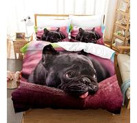 ZAHOCAI Housse De Couette 90x190 Bouledogue FrançAis Rouge 3D NuméRique Imprimé Parure De Lit + 2 Taies d'oreiller 65x65 Cm avec Fermeture éClair Microfibre/100% Housse De Couette Soyeux