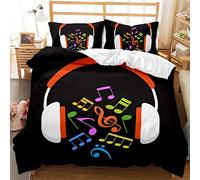 ZAHOCAI Housse De Couette 90x190 Note De Musique Noire 3D NuméRique Imprimé Parure De Lit + 2 Taies d'oreiller 65x65 Cm avec Fermeture éClair Microfibre/100% Housse De Couette Soyeux