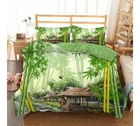 ZAHOCAI Parure De Lit 140x200 Bambou Vert Clair avec Housse De Couette en Microfibre - 2 Taies d'oreiller 65x65 cm - Parure De Lit 1 Personne avec Fermeture éClair