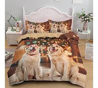 ZAHOCAI Parure De Lit 160x200 cm Labrador Brun 110gsm Fibre Ultrafine Housse De Couette + 2 Taies D'Oreillers De 65x65cm,Convient Aux Adultes Et Aux Enfants Housse Couette