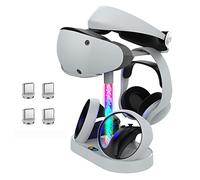 ZahoTse Charging Station for PS VR2 Controller with Display Stand,Fast Charger Dock for Playstation VR2 Headset Accessories with LED,Charger Dock/VR Headset Holder/RGB Light PS VR2,White