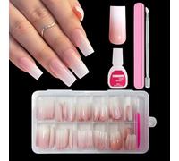 ZAHRVIA French Press On Nails - Lot de 120 faux ongles carrés en acrylique - Pour ongles en gel - Avec colle - Rose dégradé carré
