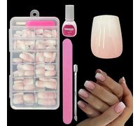 ZAHRVIA Kit d'ongles à presser - Faux ongles carrés en acrylique - 120 faux ongles brillants à coller - Couvrance complète - Pour femmes et filles (dégradé court carré)