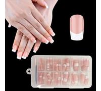 ZAHRVIA Lot de 120 faux ongles à coller courts et carrés à bout français en gel souple, à presser pour femme, fille française (carré moyen)