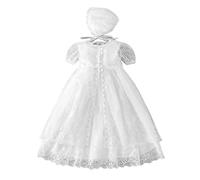 Zahur Robe de baptême en dentelle brodée, robe de baptême smockée avec capuche pour bébé fille 3-24 mois nouveau-né