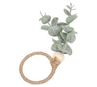 ZAICOLER Bague de Serviette Green Leaf pour Mariages, Fêtes, 4,5 X 1,8 | Conception de perles de bois à trois couches, base en lin et verdure artificielle, décor de table rustique pour salle à