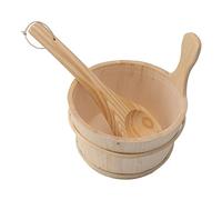 ZAICOLER Ensemble de Louche de Seau de Sauna en Bois 4L, Résistance à Haute Température pour Sauna, Spa, Bain, Piscine, Baignoire de Massage, Couleur Bois