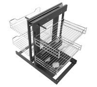 ZAICOLER Organisateur d'angle Mort, Panier Coulissant en Alliage d'aluminium à 2 Niveaux pour Armoires de Cuisine avec Fermeture Douce, Finition Rouille