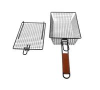 ZAICOLER Panier à Grillades Antiadhésif avec Poignée en Bois Pliable, Passe au Lave-vaisselle, Idéal pour le Poisson, les Légumes, le Steak, la Viande, les Crevettes