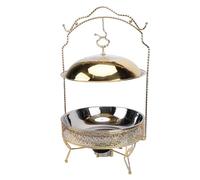 ZAICOLER Réchauffeur de Nourriture de Buffet de Réchaud Rond en Acier Inoxydable de 8 L avec Couvercle Suspendu doré, Bac à Eau et Support de Carburant, Conception de Crochet de