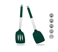 ZAIGON Set de 2 spatules en silicone robustes et antiadhésives - Résistantes à la chaleur et sans BPA - Ustensiles de cuisine idéaux pour le poisson, les œufs et les crêpes (Vert foncé)