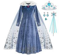 ZaisuiFun Déguisement Costume Princesse Elsa pour Fille Robe Reine des Neiges Bleu Manche Longue Tenue Chaud avec Col en Peluche pour Halloween Anniversaire Canarval, 5-6 Ans