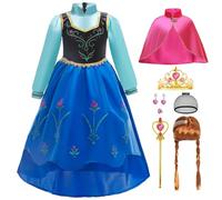 ZaisuiFun Déguisement Robe Anna Reine des Neiges Filles Costume Princesse Manche Longue avec Cape et Perruque pour Carnaval Halloween Cosplay, 2-3 Ans