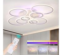 ZAITINZ Plafonnier LED 80W,8 Anneaux RGB,105x85cm,APP Télécommande,Blanc | Grand format 4 couches,3000K-6000K,10-100%,mémoire,veilleuse,minuterie pour salon chambre salle à manger