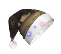 Zaixiansj Mighty Highland Yak Chapeau de Noël lumineux à LED en peluche pour adultes, casquette de fête de vacances lumineuse