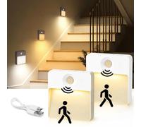 ZAIYW Luz Nocturna Infantil con Sensor de Movimiento 2 Piezas, Luz Nocturna Recargable por USB de 3 Colores con Modos Auto ON OFF, Luz Noche Regulable para Escalera, Pasillo, Cocina, Sótano