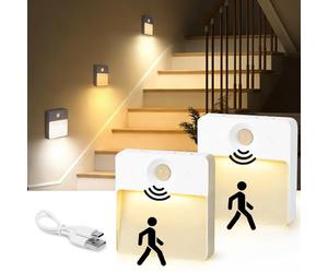ZAIYW Luz Nocturna Infantil con Sensor de Movimiento 2 Piezas, Luz Nocturna Recargable por USB de 3 Colores con Modos Auto ON OFF, Luz Noche Regulable para Escalera, Pasillo, Cocina, Sótano