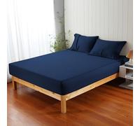 Zaizaihome Parure de lit 3 pièces 100 % viscose dérivée de bambou - 2 taies d'oreiller et 1 drap-housse, literie soyeuse pour les dormeurs chauds (bleu marine, très grand lit californien)