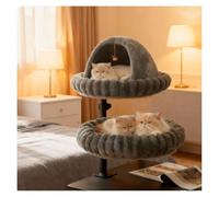 ZaiZaiSMao Deux Lit De Bureau pour Chat, Rotation à 360 ° Réglable Jusqu'à 20kg Grotte Chat avec 2 Tapis Remplaçables Confortable, Stable Et Lavable,Gray