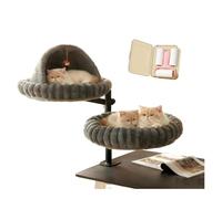 ZaiZaiSMao Deux Panier Chat Bureau, Rotation à 360 ° Réglable Jusqu'à 20kg Lit Chat avec Housse Amovible Et Lavable pour Chats Et Espace De Travail,Gray