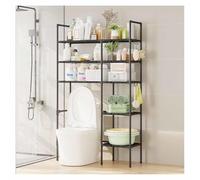 ZaiZaiSMao étagère WC Compartiments Ouverts, Meuble Dessus WC Gain de Place Meuble pour Toilette pour Salle de Bain et Buanderie,Black-5Tier