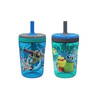 Zak Designs Kelso Lot de verres de 450 ml (Toy Story 4, Woody & Buzz), couvercle à vis étanche avec paille en plastique durable et silicone, emballage parfait pour