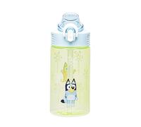 Zak Designs Sage Bluey Bouteille d'eau pour enfants pour l'école ou les voyages, bouteille d'eau en plastique durable de 473,6 g avec paille, poignée, et anti-fuite, couvercle à bec pop-up (bleu et
