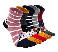 ZAKASA Chaussette à Doigts Femme: Chaussette 5 Doigt de Pied Coton Chaussettes Orteils Séparés Sport Fantaisie Motif Taille 35-42 Chats-5 Paires