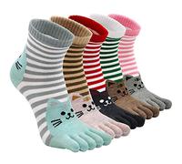ZAKASA Chaussette à Doigts Femme: Chaussette 5 Doigt de Pied Coton Chaussettes Orteils Séparés Sport Fantaisie Motif Taille 35-42 Chat rayé-5 Paires