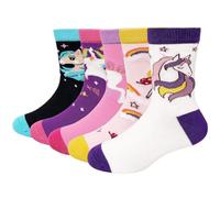 ZAKASA Chaussettes Enfant Fille Fantaisie: Socquettes en Coton Chaussette Mignon Animaux Motif Taille 23-26 Cheval 5 Paires